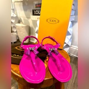 Tods hot pink jelly tassel sandals